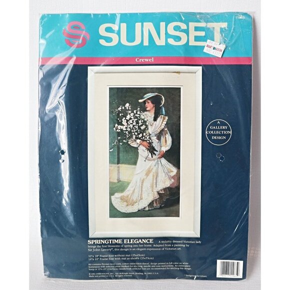 Vintage Springtime Elegance - Crewel Embroidery Kit - Sunset Dimensions NOS Seal - Picture 1 of 5